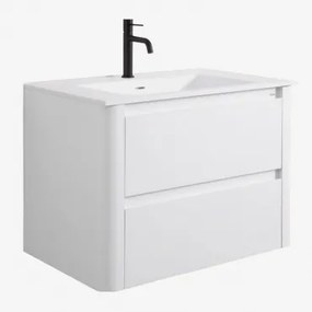 Set Mobili Da Bagno In Legno Con Lavabo Integrato E Specchio Egerton Bianco & Senza Specchio & Nero ↑20 Cm Con Valvola Di Scarico Con Troppopieno -