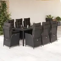 Set da Pranzo da Giardino 9 pz con Cuscini Nero in Polyrattan 3213075