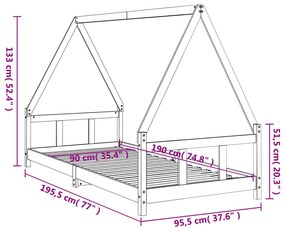 Giroletto per Bambini Nero 90x190 cm in Legno Massello di Pino