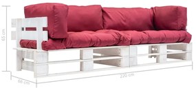 Set divani da giardino pallet 2pz con cuscini rossi legno pino