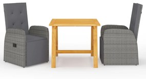 Set Mobili Da Pranzo Per Giardino 3 Pz Grigio /