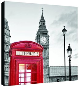 Stampa su tela Red cabin & b&w Big Ben, multicolore 98 x 98 cm