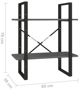 Libreria a 2 Ripiani Grigia 60x30x70 cm in Massello di Pino