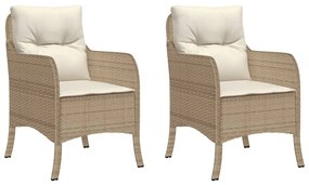 Sedie da giardino con cuscini 2 pz beige in polyrattan