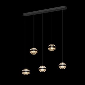 Lampadario A Sospensione Moderno Geo 5 Luci Acrilico Pulegoso Nero Opaco Led 25W