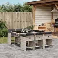 Set da Pranzo da Giardino 7 pz Cuscini Polyrattan Grigio Chiaro 3211091