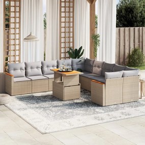 Set divani da giardino 11 pz con cuscini beige in polyrattan