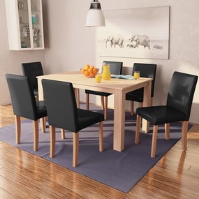 Sedie E Tavolo Da Pranzo 7 Pz İn Pelle Artificiale Quercia Nero /
