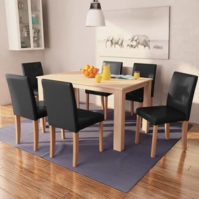 Sedie E Tavolo Da Pranzo 7 Pz İn Pelle Artificiale Quercia Nero /