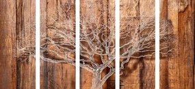 Quadri 5 pezzi – Albero su sfondo di legno