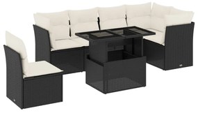 Set divani da giardino con cuscini 7pz nero polyrattan