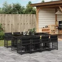 Set da Pranzo da Giardino 9 pz con Cuscini Nero in Polyrattan 3211639