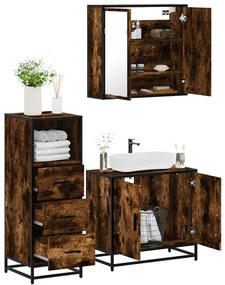 Set Mobili Da Bagno 3 Pz Rovere Fumo İn Legno Multistrato /