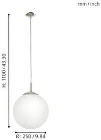 EGLO 85262 - Lampadario a sospensione con filo RONDO 1xE27/60W/230V diametro 25 cm bianco