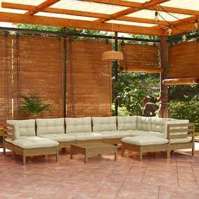 Set divani da giardino 10 pz con cuscini miele legno di pino