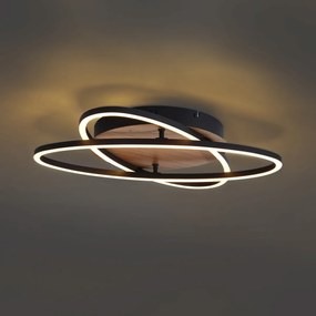 Plafoniera nera con legno di noce con LED dimmerabile a 3 livelli 2-luci - Kane