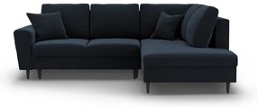 Divano angolare blu scuro allungabile e con contenitore (con penisola a destra/a L) con rivestimento in velluto Kyoto – Cosmopolitan Design