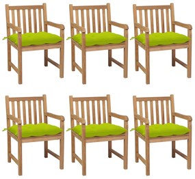 Sedie da giardino 6 pz e cuscini verde brillante massello teak