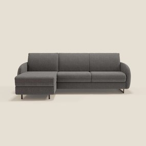 Ninfea Divano Letto Angolare con Penisola Contenitore e Materasso H18 cm - piedini in metallo e Tessuto impermeabile T03 antracite
