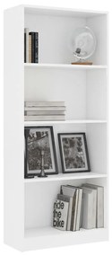 Libreria a 4 ripiani bianca 60x24x142 cm in legno multistrato