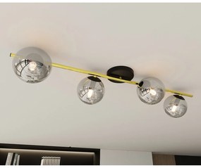 Plafoniera Contemporanea 4 Luci Eracle In Acciaio Oro/Nero E Sfere Vetro Fumè