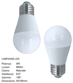 2 PZ Lampada A Led E27 G45 9W 860LM Bianco Neutro 4200K