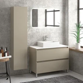 Kamalu - Composizione bagno 100cm installazione a terra: mobile, specchio led e colonna TOD-100D
