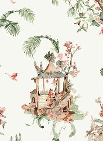Nina Campbell Tapete Toile Chinoise - Coral/ Green