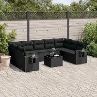 Set Divani da Giardino 10pz con Cuscini in Polyrattan Nero 3252942