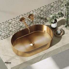 Lavabo D'Appoggio "Jupiter" Da 55 Cm Finitura Rose Gold C/Piletta Click-Clack