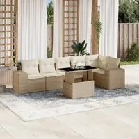 Set Divani da Giardino 7 pz con Cuscini Beige in Polyrattan 3269178