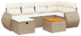 Set divani da giardino 7 pz con cuscini beige in polyrattan