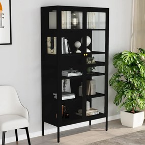 Vetrina Nera 90x40x180 Cm İn Acciaio E Vetro Temperato /