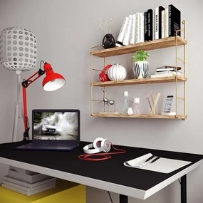 Mensola Industrial 3 Ripiani In Legno E Metallo 60x16x62 Rovere E Oro Jude