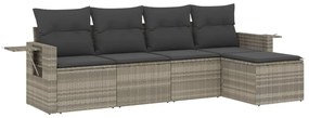 Set divano da giardino 5pz con cuscini grigio chiaro polyrattan