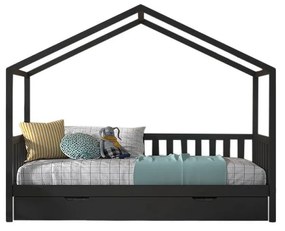Letto per bambini in legno di pino antracite con letto estraibile e contenitore 90x200 cm DALLAS - Vipack
