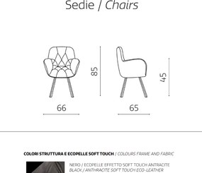 Sedia da soggiorno in ecopelle Antracite gambe metallo CELIA Set 2 pz