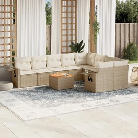 Set divano da giardino 10 pz con cuscini beige in polyrattan