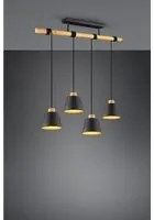 Lampadario Barra Legno 4 Paralumi Nero Oro Harris Trio Lighting