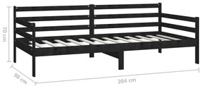 Divano Letto con Materasso 90x200 cm Nero in Legno di Pino