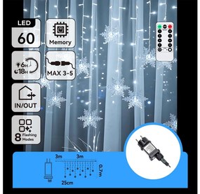 Aigostar - Catena di luci natalizie a LED per esterni 120xLED/6W/230V/8 funzioni 3x0,7m IP44 bianco freddo+telecomando