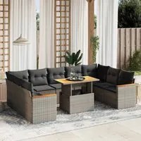 Set Divano da Giardino 10 pz con Cuscini Grigio in Polyrattan 3273223