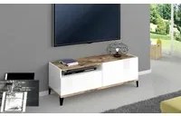 Mobile da soggiorno Porta TV, Made in Italy, Supporto per TV da salotto a 1 anta e 1 cassetto, Cm 120x40h47, Bianco lucido e Acero