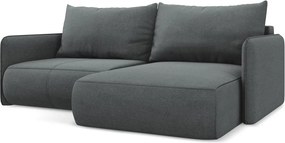 Divano angolare grigio allungabile/con contenitore (con penisola a destra) Nanea – Makamii