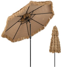 Costway Ombrellone da spiaggia con manovella facile da tavolo da patio a doppio livello, Ombrellone tiki di paglia 299 cm Naturale