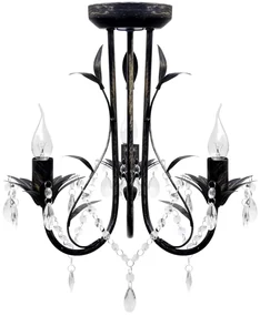 Lampadario Art Nouveau Nero Metallo Perline Cristallo E Lampadine E14 /