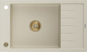 Mexen Elias lavello in granito a 1 vasca con gocciolatoio 795 x 480 mm, beige, sifone dorato - 6511791005-69-G
