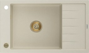 Mexen Elias lavello in granito a 1 vasca con gocciolatoio 795 x 480 mm, beige, sifone dorato - 6511791005-69-G
