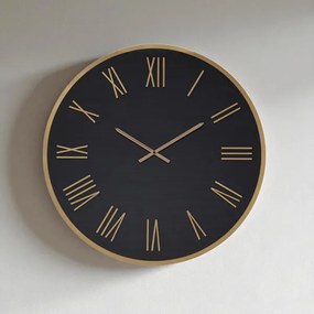Orologio rotondo D80 cm in Laminam Nero con dettagli Rame LAZARUS