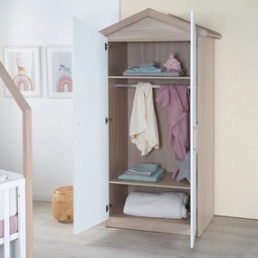 Armadio per bambini bianco/di colore naturale con effetto rovere 96x190x50 cm Cabane – Roba